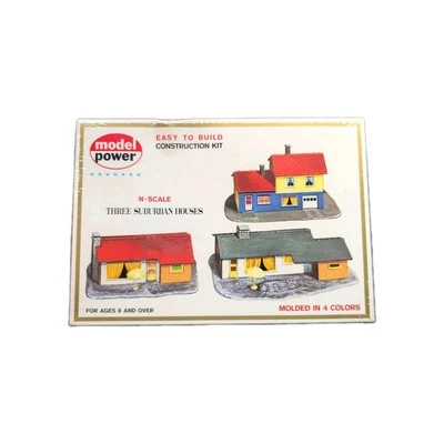 Model Power N-Scale Three Suburban Houses Easy to Build Kit No. 1502 SEALED Rare - Image 1 of 4
