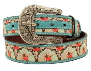 Ariat Western Womens Belt Pink Skull Floral Turquoise A1531433 - Picture 1 of 1