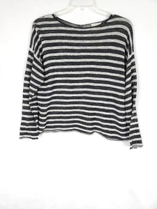 Eileen Fisher Top schwarz gestreift zierlich groß Bio-Baumwolle Leinenmischung Knopf - Bild 1 von 6