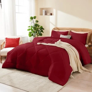 Full Comforter Set Red, 3 Pieces Lightweight All Season Solid Full, Red - Picture 1 of 8