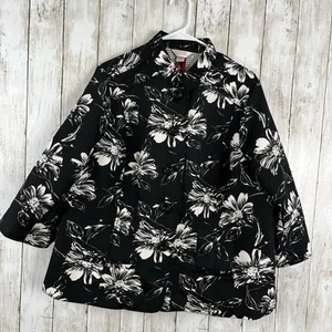 CJ Banks Floral Jacket Blazer Women 1X Black White 3/4 sleeve Textured Work - Picture 1 of 16