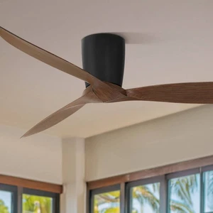 56" Casa Vieja Tre Black and Walnut Indoor-Outdoor Hugger Ceiling Fan - Picture 1 of 10
