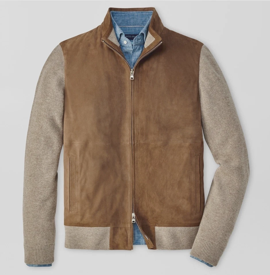Peter Millar M Soho Jacket Sweater Suede & Cashmere Rye NWT $1795 Crown Crafted - Image 1 of 4