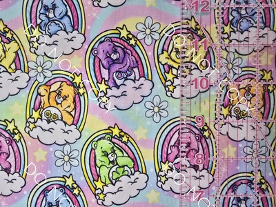 Custom Cotton Woven Fabric Bears 80s Cartoon Cameos By The 1/4 Yard 9x56 - Image 1 of 2