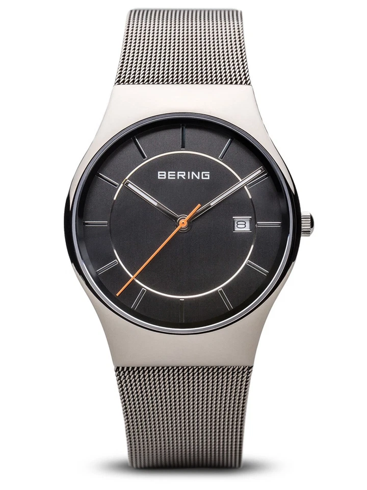 BERING Men's 38mm Steel Bracelet & Case Quartz Grey Dial Watch 11938-007