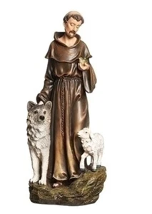 Estatua de San Francisco de Asís con lobo de Gubbio 9,75", nueva #RM-48 - Imagen 1 de 6