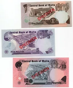 Malta 1979 Collector's Series Specimen Set of 3 Notes 1 5 10 Liri GEM UNC CS1 - Picture 1 of 3