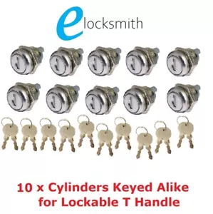 10 x Keyed Alike Cylinders - Lockable Flush Folding T Handle - Toolbox FREE POST - Picture 1 of 6