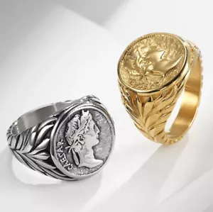 Gaius Julius Caesar Stainless Steel Ancient Roman Empire General Men Finger Ring - Picture 1 of 21