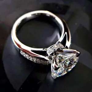 3.05Ct Round Moissanite Solitaire Wedding Engagement Ring 14k White Gold-Plated - Foto 1 di 4