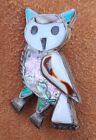 Sterling Silver Native American Abalone Inlay Owl Brooch