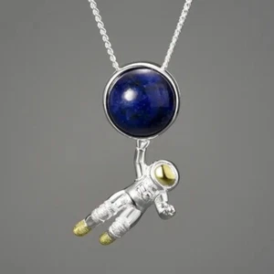 Artisan Handmade Space Odyssey 925 Silver Natural Lapis The Zaida Necklace S12 - Picture 1 of 9
