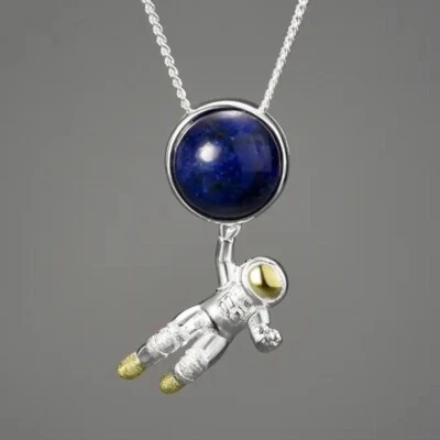Artisan Handmade Space Odyssey 925 Silver Natural Lapis The Zaida Necklace S12 - Image 1 of 4