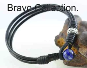 Finely Handmade Sterling Silver Leather, Lapis Lazuli ANKLET Bracelet 1AB-004 - Picture 1 of 6