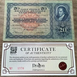Billete suizo de 20 francos suizos 1942 IIWW antiguo circulado🐉 - Imagen 1 de 2