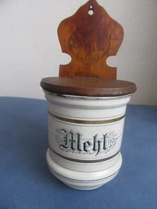 Alte Vorratsdose J&H.K Mehl Porzellan Holz Wand Dose - Bild 1 von 6
