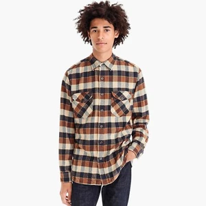 Wallace & Barnes Heavyweight Flannel Shirt in Burnt Orange Brown Plaid Size L - Picture 1 of 6