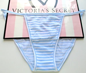 VICTORIA'S SECRET PINK Cotton String Bikini Panty VS Blue White Stripe S M L XL - Picture 1 of 5
