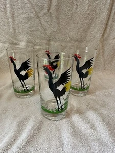 Federal Glass Black Rooster Crowing Highball Water Glasses Set Of 4 - Picture 1 of 9