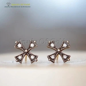 Aretes cruzados de diamantes naturales oxidados de oro amarillo de 14 k joyería de fiesta - Imagen 1 de 4