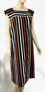 Vintage 70s Striped Cotton shift Dress XL Midi Mod Rockabilly - Picture 1 of 4