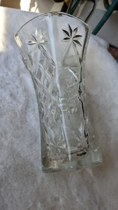 Pressed Glass Octagon Flower Vase 10" Tall 7" Diameter Scalloped Flared Hand-Cut - Picture 1 of 2