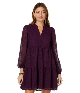 Vestido Lilly Pulitzer Winona Manga Larga Nivel Volantes Cereza Ojales Talla L $238 - Imagen 1 de 2