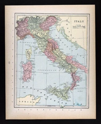 1894 Cram Map Italy Sicily Florence Venice Naples Pisa Milan Rome Syracuse Genoa - Image 1 of 4
