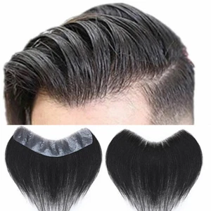 Mens Natural Hairline Real Human Hair Frontal Skin Thin PU Toupees Hairpiece USA - Picture 1 of 26