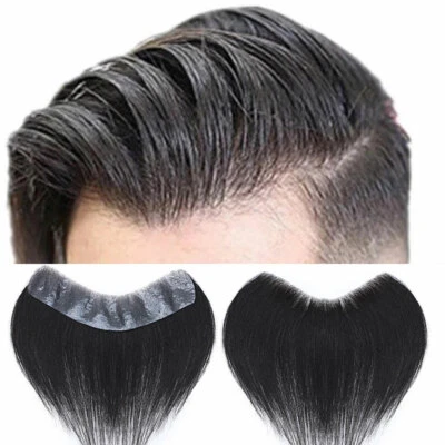 Mens Natural Hairline Real Human Hair Frontal Skin Thin PU Toupees Hairpiece USA - Image 1 of 4