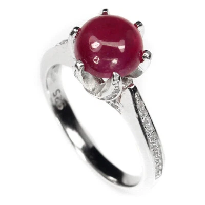 925 Sterling Silver Ring Round Ruby 8mm Natural Gemstone Jewelry - Image 1 of 4