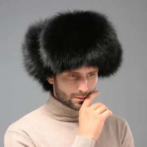 Hecho a mano para hombre piel de zorro real + piel de mapache real invierno mantener cálido sombrero al aire libre - Imagen 1 de 10