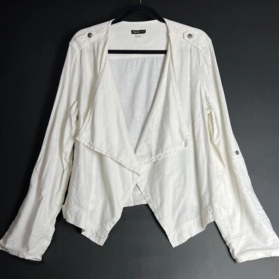 Chaqueta Supplies Mezcla de Lino Blanca Abierta Frontal Pestaña Enrollable Mangas Foto 1 de 4