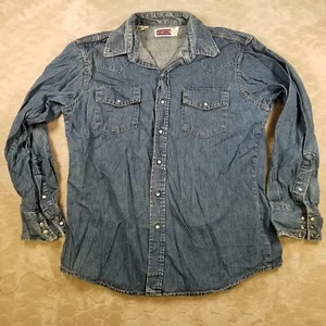 Big Mac Pearl Snap Denim Shirt Cowboy Work Wear VTG USA Made 70s 80s Sz Lg - Picture 1 of 16