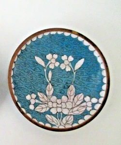 Antike chinesische Cloisonne Floral 3,75" x 0,5" Messing Emaille Schmuck Schale AZ51 - Bild 1 von 7
