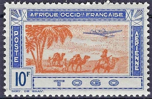 Französisches Togo 1942, 10Fr Flugzeug über Landschaft, Luftpost postfrisch - Bild 1 von 1