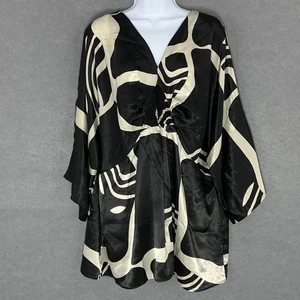 Lane Bryant Tunic Top Women Sz 22/24 Abstract Print V-Neck Satin Cocktail Office - Picture 1 of 14