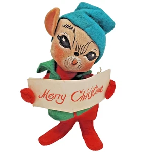 Early Annalee Dolls Rare 50s Vintage Caroling Singing Mouse in Green Vest HTF - Picture 1 of 9