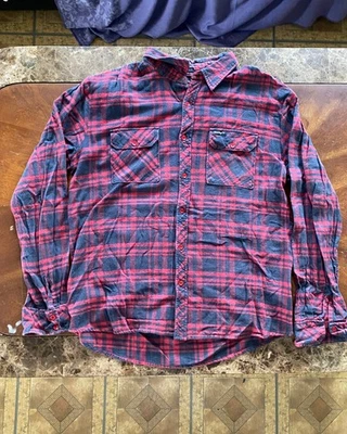 Elwood Plaid Long Sleeve Button Up Vtg Skateboarding Flannel Shirt Mens Size XL - Image 1 of 4