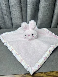 Parents Choice Pink Bunny Rabbit Plush Lovey Security Blanket Satin Rainbows Toy - Picture 1 of 6