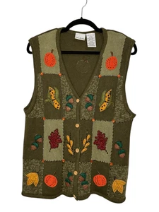 Maglione vintage Bobbie Brooks donna grande autunno maglia gilet verde patchwork anni 90 - Foto 1 di 7