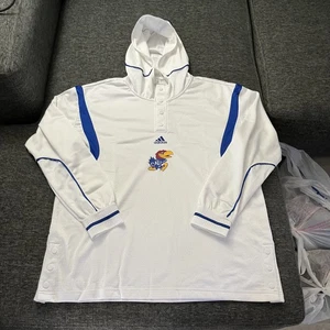 Kansas Jayhawks Shirt Hoodie Mens XL White Blue NCAA Basketball Adidas Pullover - Picture 1 of 19