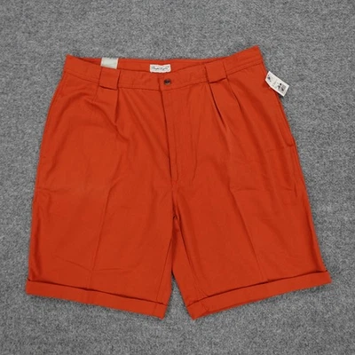 Vintage Bugle Boy Shorts Mens 36 Orange Chino Pleated Cuffed Preppy 90s 90AWWWJ4 - Image 1 of 4