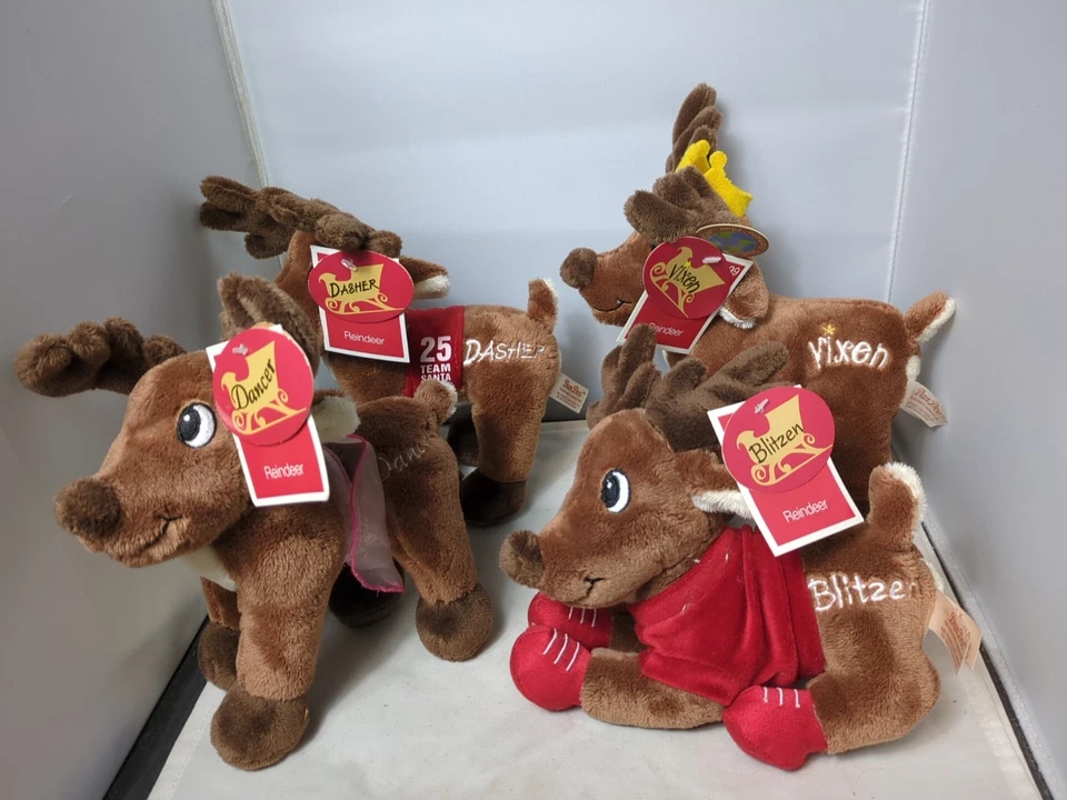 Dan Dee Santa's Reindeer плюшевый коллекционный выбор Рождество с ярлыком 7 дюймов лот из 4 - Изображение 1 из 4