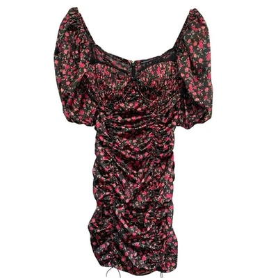 For Love And Lemons Floral Mini Dress Satin Romantic Coquette Ruching Size XL - Image 1 of 4