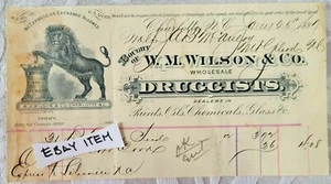 1887 BILLHEAD Charlotte N.C. W.M. Willson & Co. Druggists dipinge prodotti chimici a olio - Foto 1 di 1