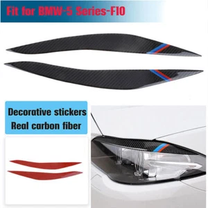 Real Carbon Fiber Front Light Lamp Eyebrow Cover Trim For 11~17 BMW 5-Series F10 - Picture 1 of 5
