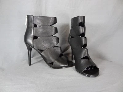 Charles David Size 7 Black Leather Peep Toe Cut Out Heels Bootie pump - Image 1 of 4