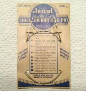 NEW Vtg Jewel Circular Knitting Pin Needles Flexible Cable Size 1 Carded 29" USA - Picture 1 of 5