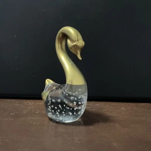 Swan Gold Head Clear Body Art Glass Figurine - Picture 1 of 5